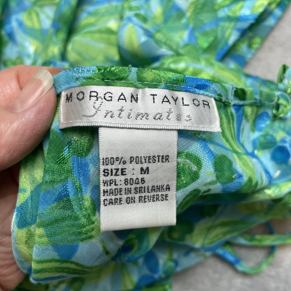Morgan Taylor Intimates Chemise & Bata Mujer M Verde Azul Floral Cinturón Volantes Foto 3 de 4