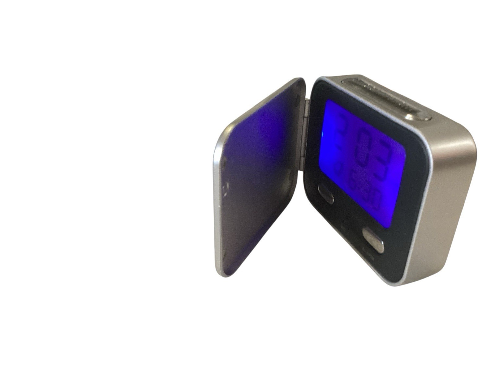 Sharper image travel talking alarm clock High end Works Great Watch Video Rare