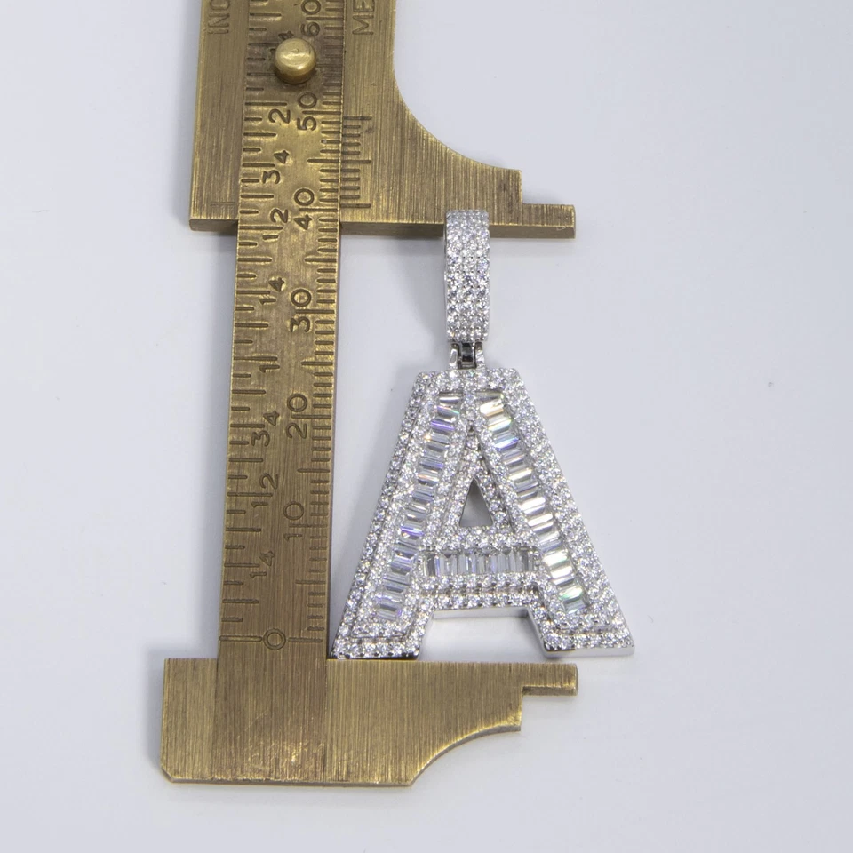 3.8cm Lucido Baguette Blocco Lettere Iniziale Ciondolo Argento Sterling - Immagine 4 di 4