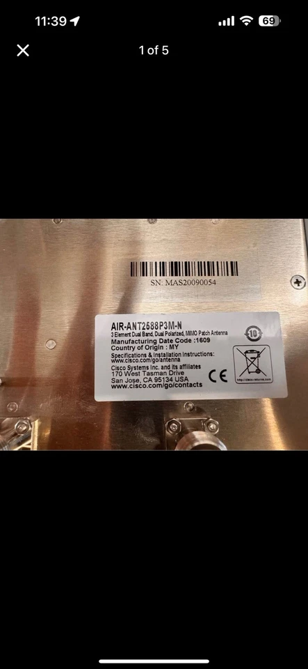 Cisco Aironet Dual-Band Directional Wi-Fi Patch Antenna - (AIR-ANT2588P3M-N=) - Image 2 of 4