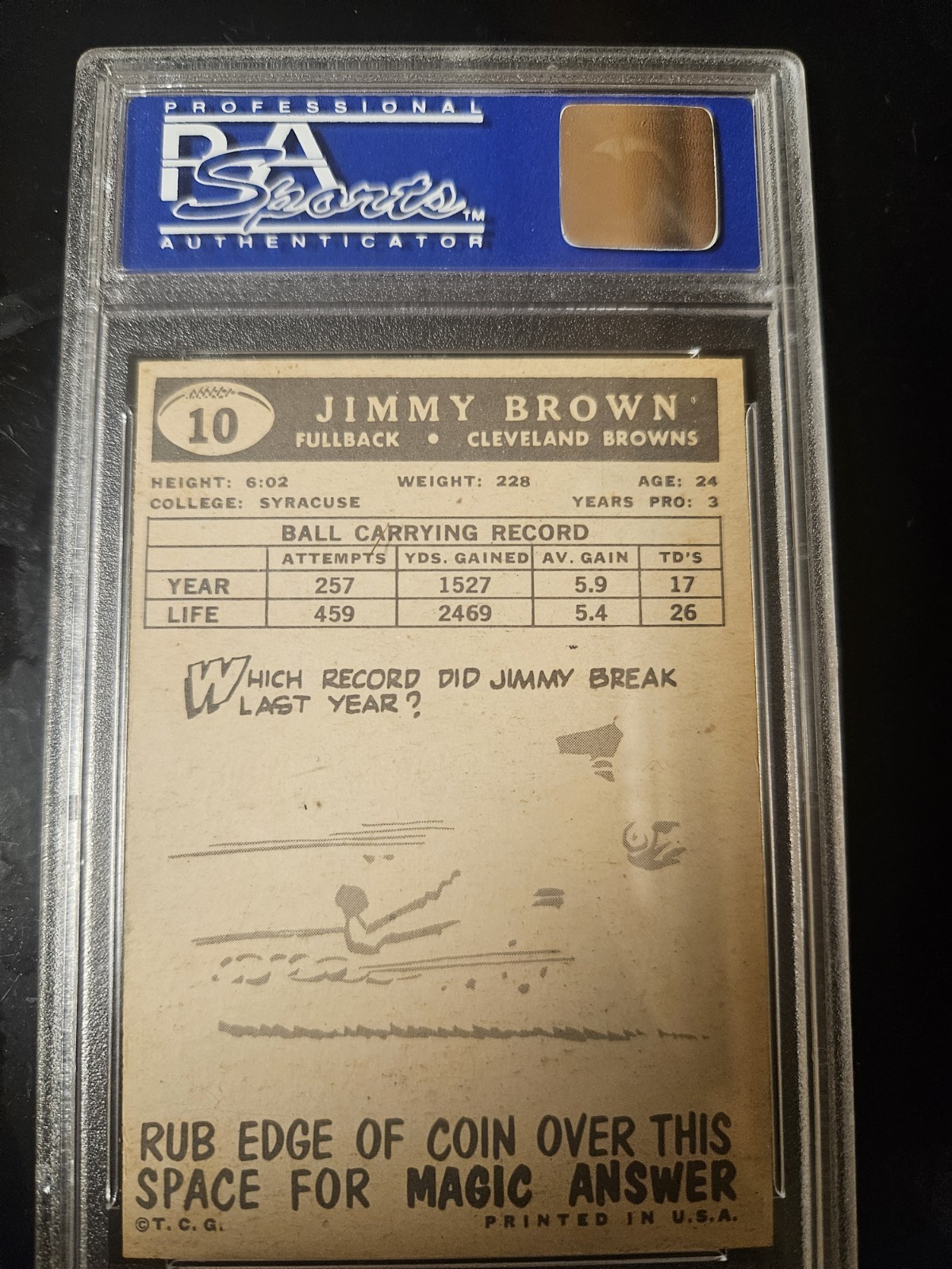 Topps 1959 Jim Brown #10 Cleveland Browns PSA 7 Football Trading Card view 3