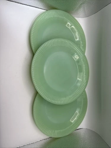 Fire-King Jadeite Green Jane Ray Oven Ware 7-3/4”Salad Lunch Plates Set Of 3