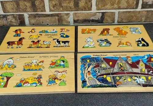 Vintage Fisher Price Lot of 4 Wood Wooden Peg Puzzles #507 510 519 2712