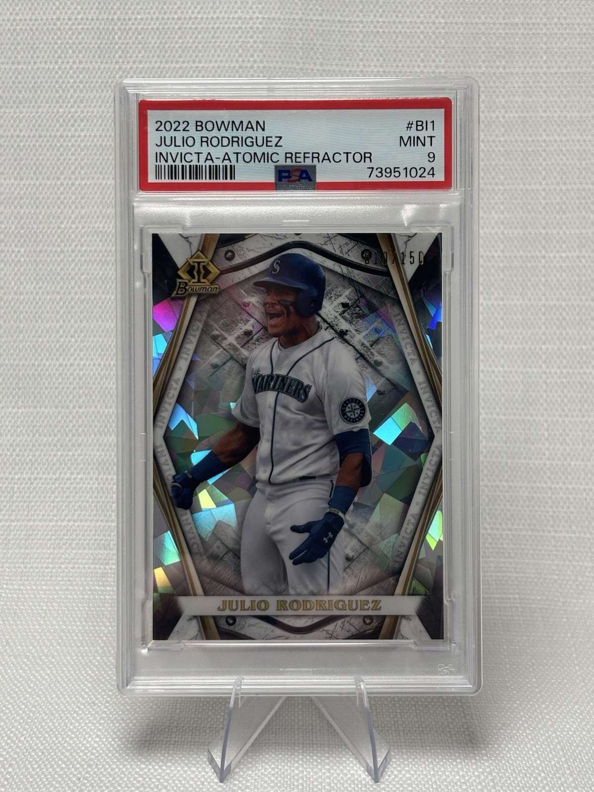 2022 Bowman Julio Rodriguez Invicta Atomic Refractor RC #/150 Mariners PSA 9