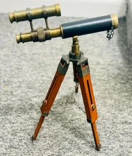 Handmade Nautical Brass Telescope With Wooden Tripod Stand 10 Inch Gift Item