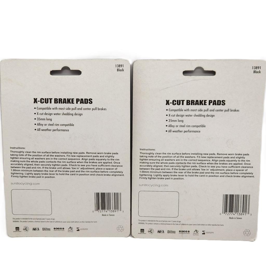 2-Pack Sunlite X-Cut All Weather Bicycle Brake Pads Black for Alloy/Steel Rims