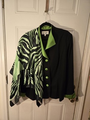 J.P. Fall Black Top Blouse With Green Accents Zebra Stripe Size 18 Women