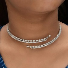 11.63Ct Lab-Grown Diamond Open Cuff Choker Collar Wrap Necklace 14K White Gold