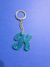 Initial New Letter K Resin Teal W Sparkle Key Chain
