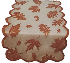 Thin Lace Fabric Table Runner (13"x72") FALL, BROWN RUST LEAVES & ACORNS, HL