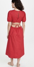 ZARA Arrest Me Red Cut Out Cotton Poplin Maxi Dress XS Round Neck Puff Sleeves