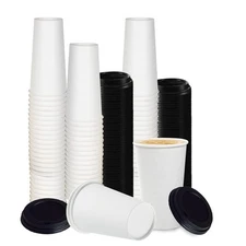 Smygoods 20oz White Disposable Paper Coffee Cups with Lids - 50 Count Hot Bevera