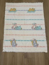 Vintage baby Blanket Teddy Bear Dandee flannel with satin trim sleeping