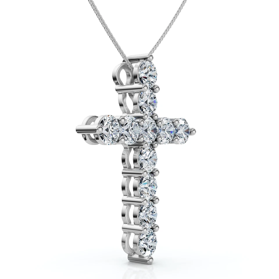2 Ctw Lab Created Diamond Cross 14KT Yellow Gold Plated Necklace for Women - Image 3 of 4
