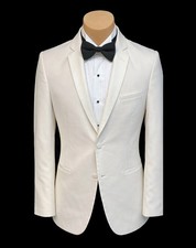 Boys Ivory Tuxedo Jacket with Satin Notch Lapels Modern Fitted Slim Fit