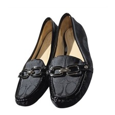 Coach Fortunata Signiture C Horsebit Black  Patent Trim Loafers 7.5