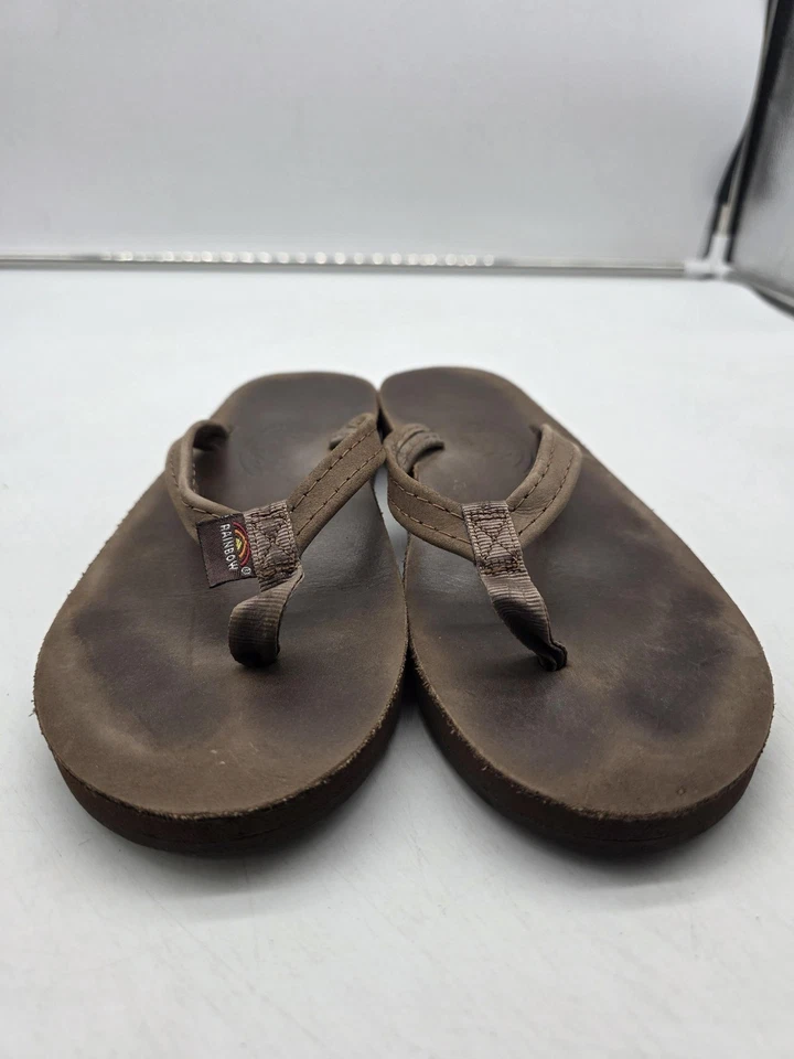 Rainbow Sandals Leather Flip Flops Shoe Women s Brown Thong Beach Casual Comfort - Image 2 of 4