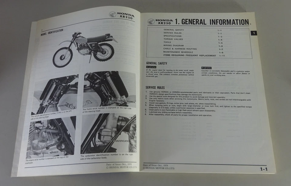 Manual De Taller Honda XR 250 De 1978 - Imagen 2 de 3