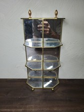 Miniature Brass  Glass Mirror MCM Vintage Display Shelf Freestanding READ