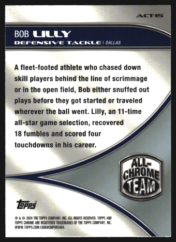 2024 Topps Chrome All Chrome Team #ACT15 Bob Lilly - FB - Imagen 2 de 2