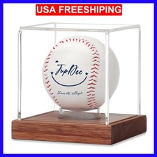 Baseball Display Case - Clear Cube Baseball Holder with Wooden Base, Autograp...
