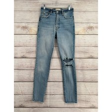We the Free People Button Fly Skinny Jeans Womens 27 Blue Light Wash Distressed