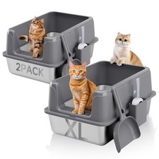 2 Pack High Sides Odor Free No Sticky Extra Large Steel Cat Litter Box with S...
