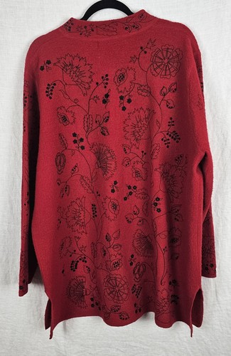 Cárdigan Suéter Vintage Carole Little 3X Lana Floral Bordado Rojo Negro - Imagen 6 de 11