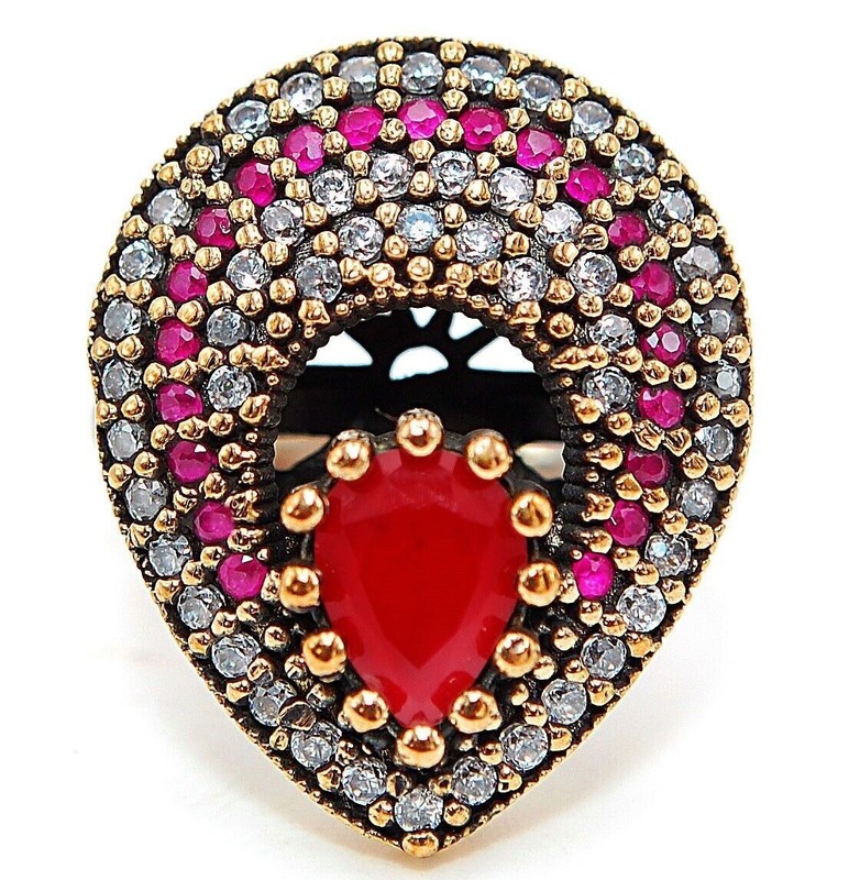Ottoman Empire 4CT Heat Treated Fire Garnet 925 Sterling Silver Ring Sz 7.5 H1-8