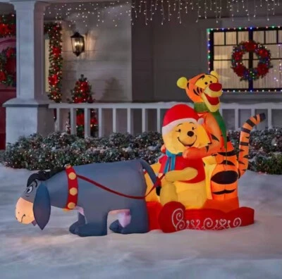 GEMMY 7.5' LED EEYORE PULLING WINNIE & TIGGER ON SLEIGH DISNEY CHRISTMAS INFLATABLE