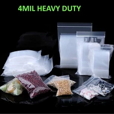 Clear Zip Seal Plastic Bags Heavy Duty 4Mil Reclosable Top Lock Zipper Baggies