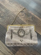 Vintage Beaded Sequins Clutch Kiss Lock Evening Formal Bag Purse