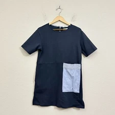 HS Mini Dress Womens Sz S Navy Blue SS Oversized Pocket Minimalist Lagenlook Y2K
