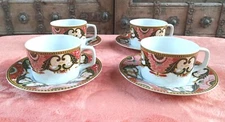 Set of 4 Vtg Mid Century Georges Briard Imperial Imari Coffee Tea Cups & Saucers