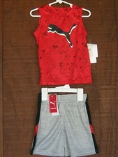 PUMA 100 Polyester High Risk Red Black  Gray Shirt  Short Size 2T