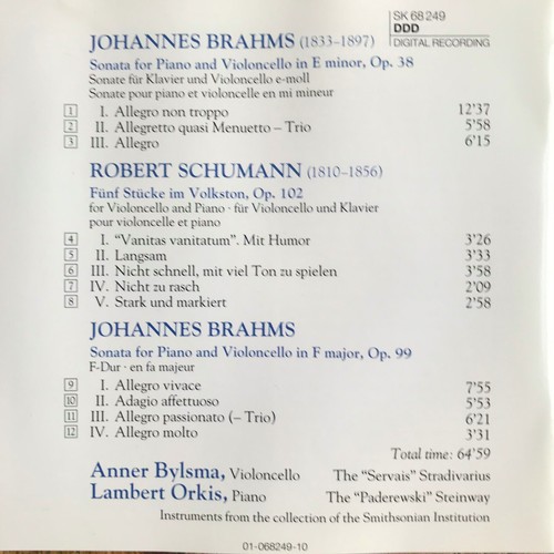 J. Brahms: Sonaten Op. 38 & 99・R. Schumann: 5 Stücke Op. 102・Romantik・CD ©1995 - Bild 2 von 7