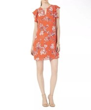 Vince Camuto Size 10 Women's Keyhole Chiffon Dress Orange Floral 