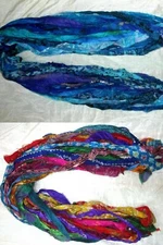 36 yards Unstitched PURE Silk Sari Ribbon Yarn tassels Skeins Recycled Buy