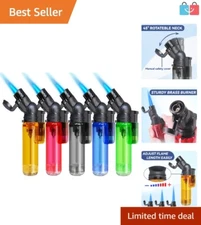 Adjustable Flame Mini Butane Torch Lighters - 5 Pack with Clear Fuel Tanks