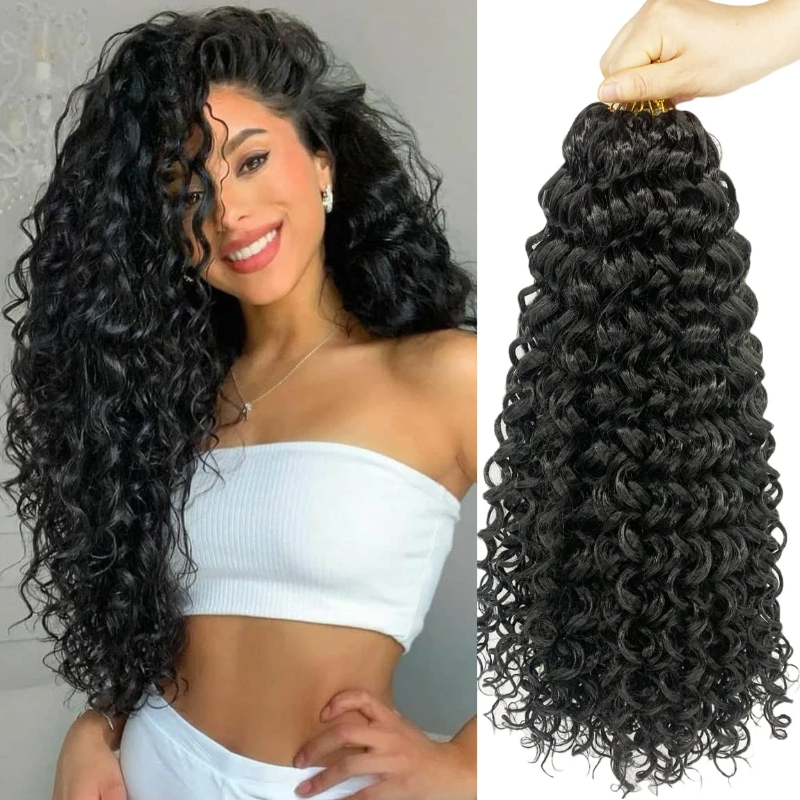 18 Inch 8 Packs Curly Crochet Hair Beach Curl Water 18 Inch (Pack of 8) 1B