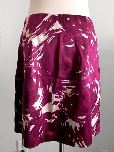 Theory Silk Blend Pinwheel Skirt, Fuchsia & White Abstract Floral Print, Size 6 - Picture 3 of 5