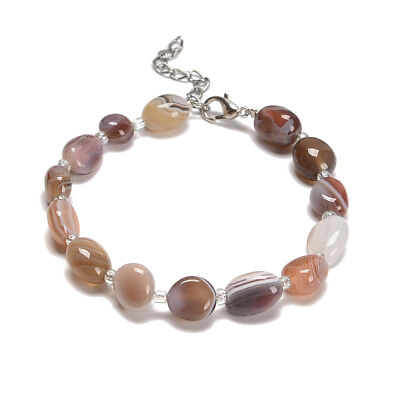 Botswana Agate Pebble Nugget Beaded Bracelet Silver Plated Clasp 7.5'' Length