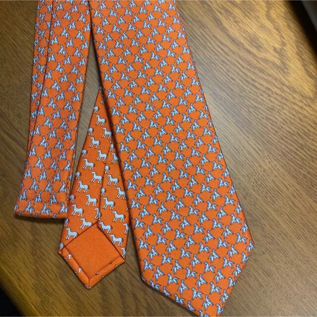 HERMES TIE HORSE ORIGAMI ORANGE SILK MINT JAPAN MEN USED RARE