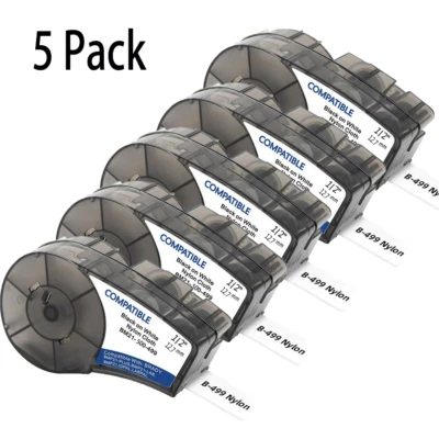 5PK Compatible for Brady Label Cartridge M21-500-499 12.7mm White Nylon 1/2"x16'