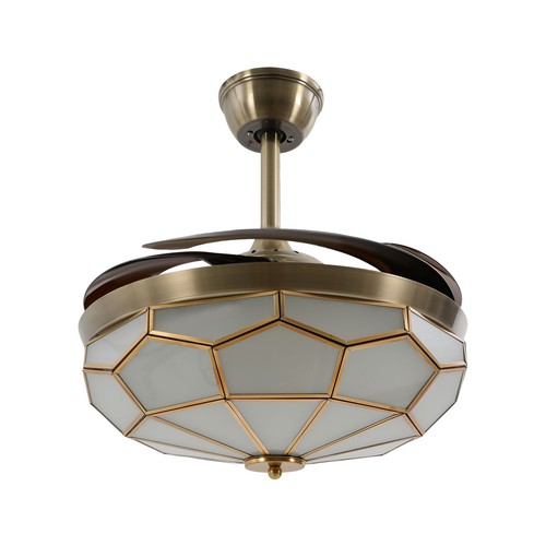42" Tiffany Ceiling Fan Light Retractable Blades LED Chandelier Lamp Bedroom - Picture 8 of 12