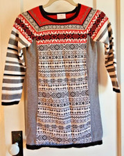 Hanna Andersson 100 Fair Isle Nordic Cotton Sweater Dress Grey Black Red 130/8