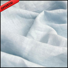 TESSUTO 100% PURO LINO PER TENDE DIVANI TAPPEZZERIA AL METRO CELESTE CIELO