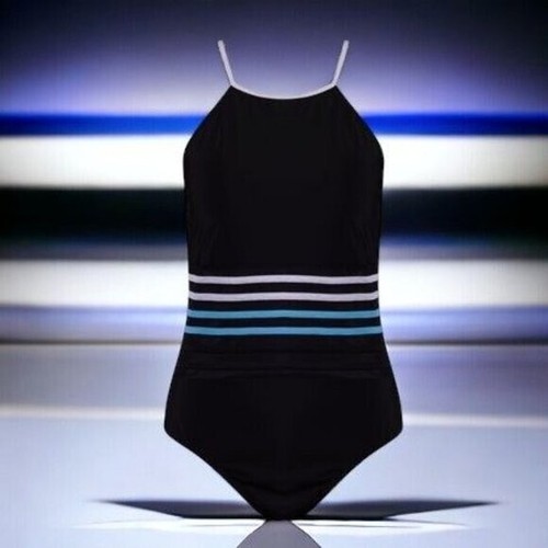 Nautica Ladies One Piece Black Mesh Slimming Shape Enhancing Swimsuit NEW Large - Picture 7 of 7