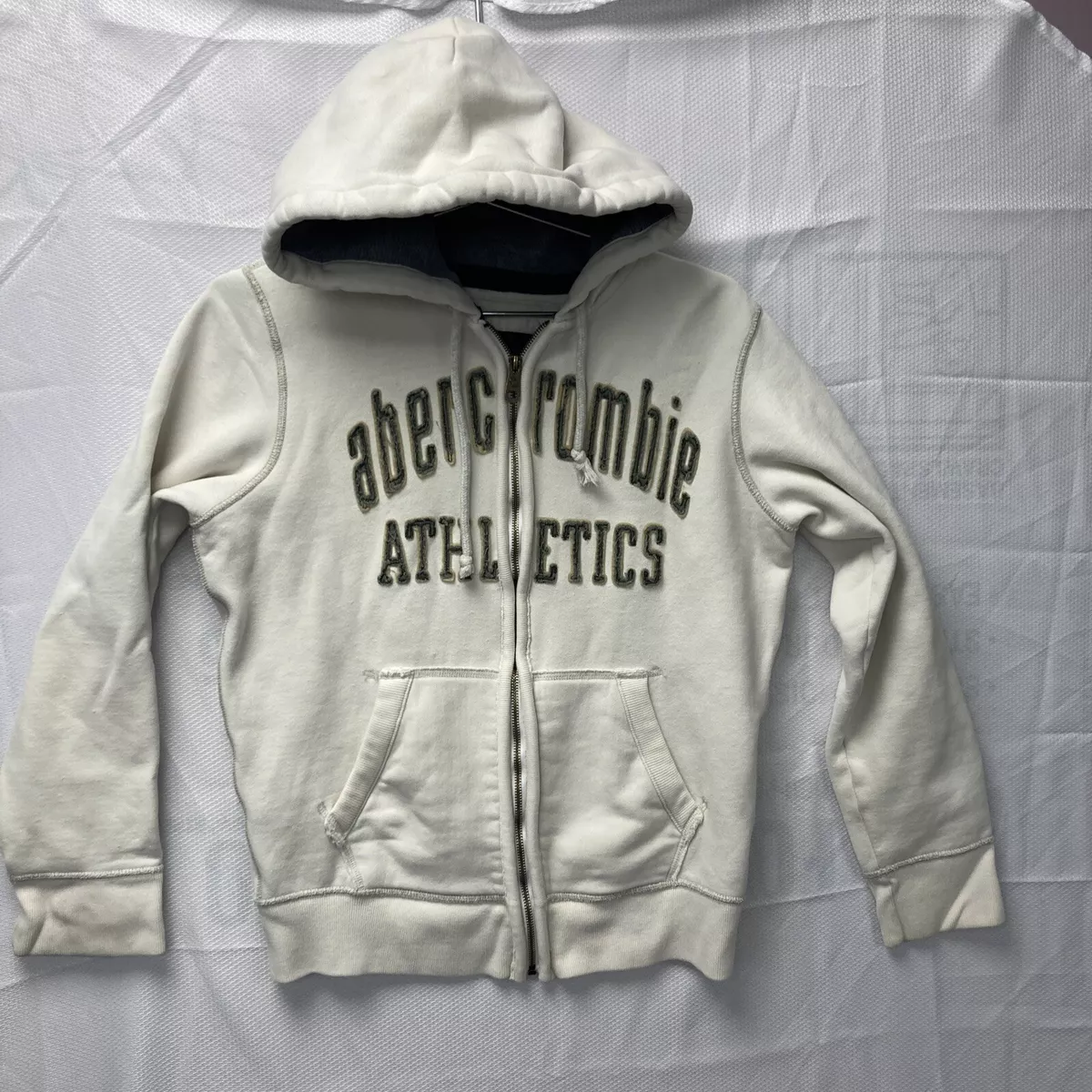 off Youth distressed eBay White XL Kids zip Hoodie Abercrombie and X-Large full Fitch |