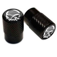 2 Black Billet Aluminum Knurled Tire Air Valve Stem Caps - Chrome Skull G 035